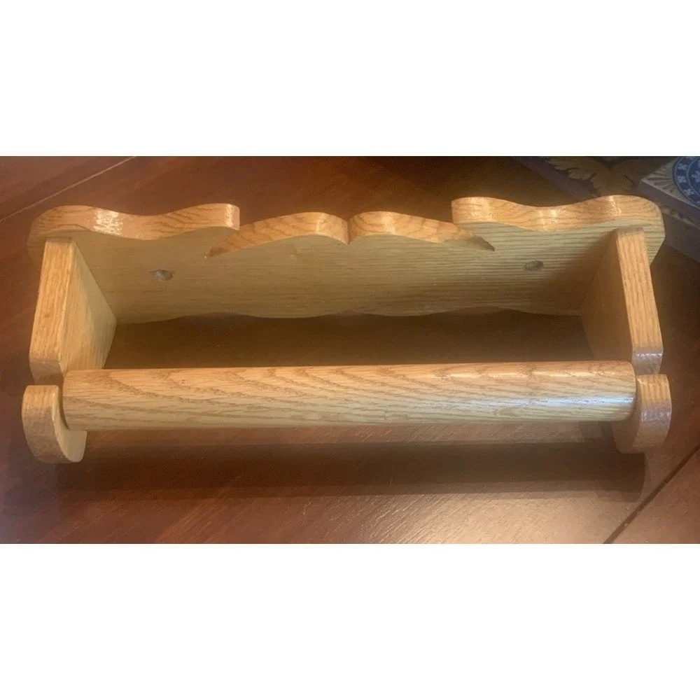 Vintage Wooden Oak Farmhouse Paper Towel Holder Wall Mount Rustic